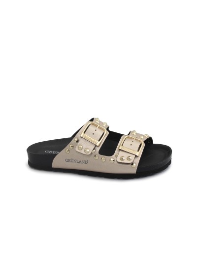 1 - GRUNLAND SARA CB0737 platino ciabatte donna anatomiche fibbie borchie re-soft