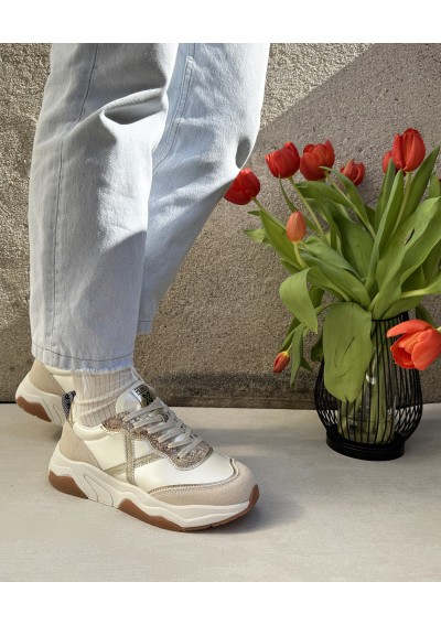 2 - MUNICH 8770173 WAVE beige oro scarpe donna sneakers lacci pelle