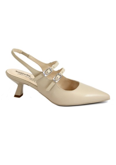 1 - NERO GIARDINI 12252 nude lino scarpe donna decolletè tacco sling back cinturino punta