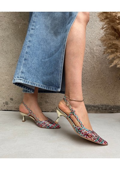 2 - DIVINE FOLLIE 9110 multicolor donna decolletè punta intreccio tacco