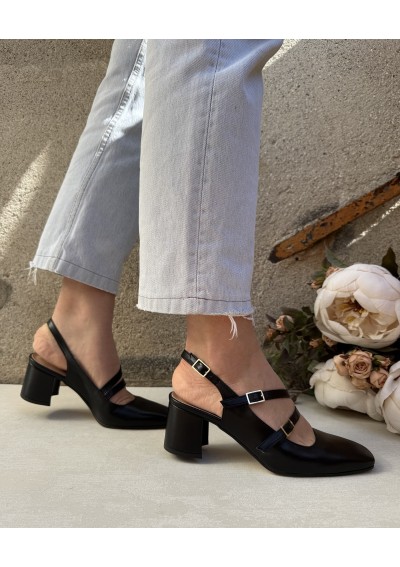 2 - DIVINE FOLLIE C5019 nero decolletè scarpa donna tacco cinturini pelle