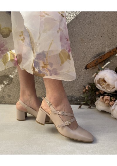 2 - DIVINE FOLLIE C5019 nude decolletè scarpa donna tacco cinturini pelle