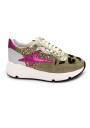 1 - DIVINE FOLLIE PIERA beige maculato oro scarpe donna sneakers lacci pelle cavallino glitter