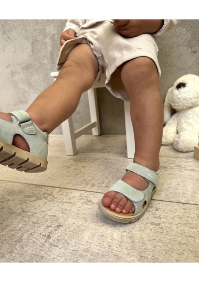 2 - BALOCCHI 153514 20/22 BART menta sandalo bambino tallone chiuso strappi camoscio