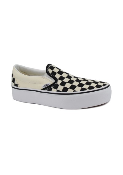 1 - VANS CLASSIC SLIP-ON P EBWW1 black white scacchi scarpe unisex sneakers elastici platform