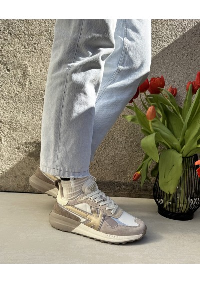 2 - KAOTICO AP003 DETROIT gold white bianco oro beige scarpe donna sneakers lacci pelle