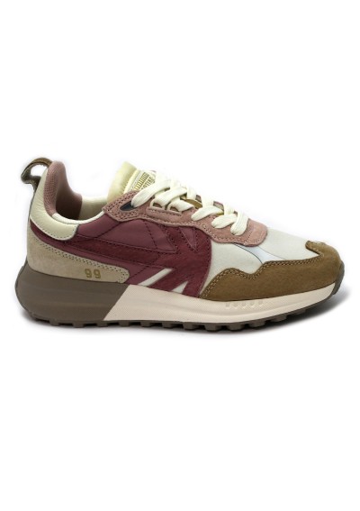 1 - KAOTICO AQ002 DETROIT wood rosa beige scarpe donna sneakers lacci pelle