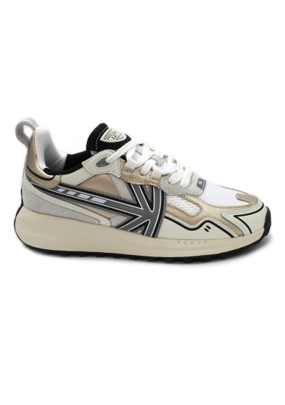 1 - KAOTICO AQ003 DETROIT tech gold bianco oro scarpe donna sneakers lacci pelle