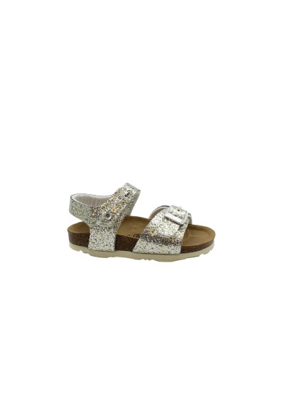 1 - GRUNLAND LUCE SB1655 platino beige sandali bambina fibbia strappo glitter birk