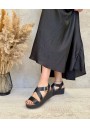 2 - INUOVO 123107 black nero sandali donna zeppa fibbia pelle