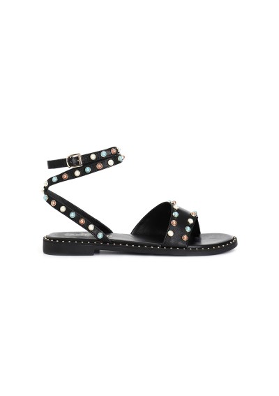 1 - CAFè NOIR GG1104 nero sandali donna cinturino borchie perle pelle