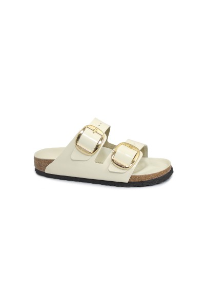 1 - BIRKENSTOCK Arizona BIG BUCKLE 1026128 high-shine ecru beige ciabatte donna fibbie