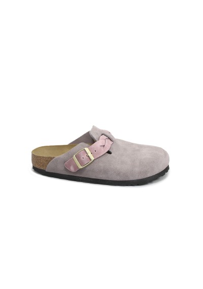 1 - BIRKENSTOCK BOSTON BRAIDED 1029122 faded purple suede ciabatta zoccolo donna fibbia camoscio treccia