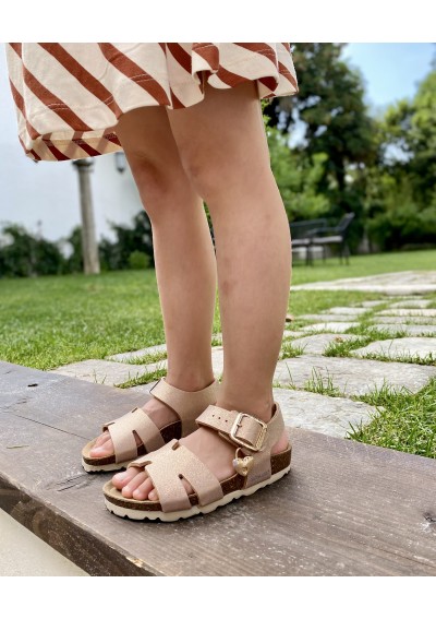 2 - GRUNLAND LUCE SB1154 cipria rosa sandali bambina fibbia glitter pelle cuore pendente