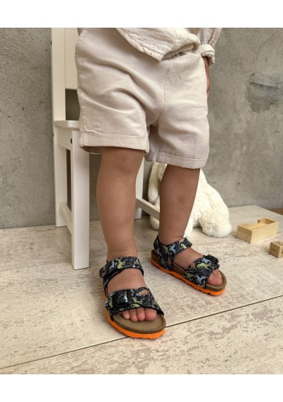2 - GRUNLAND LUCE SB1158 nero sandalo bambino strappo fibbia birk dinosauri