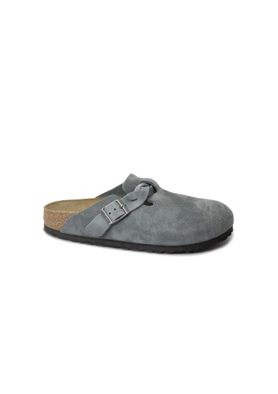 1 - BIRKENSTOCK BOSTON BRAIDED 1029086 basalt gray grigio ciabatta zoccolo donna fibbia camoscio treccia