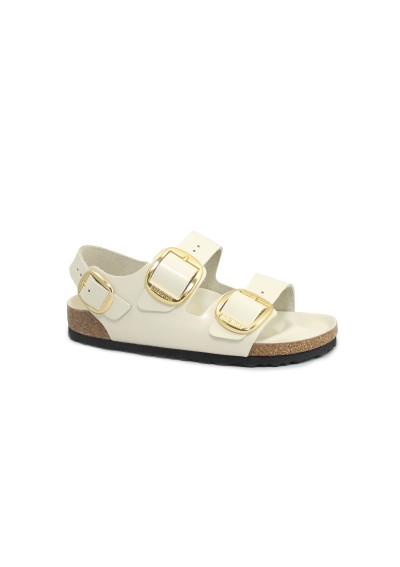 1 - BIRKENSTOCK MILANO BIG BUCKLE 1025395 high shine ecru beige sandali donna fibbie