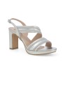 1 - MELLUSO J648Z argento scarpe donna sandalo ecopelle + glitter tacco plateaux fascia trasversale