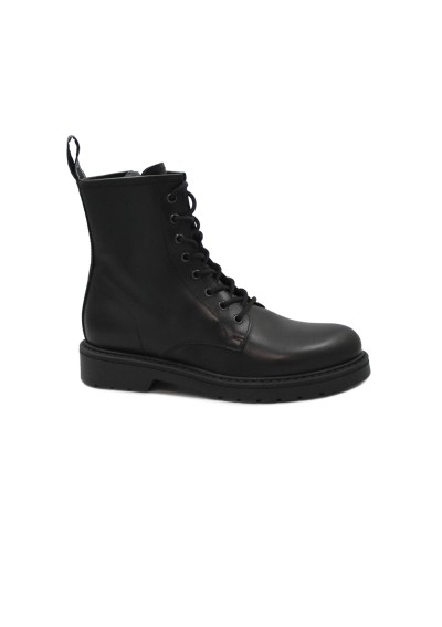 1 - NERO GIARDINI 09183 nero stivaletti donna anfibio lacci zip pelle scarponcino