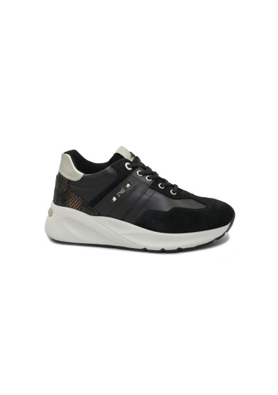 1 - NERO GIARDINI 14065 nero scarpe donna sportive sneakers lacci zeppa
