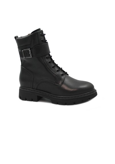 1 - NERO GIARDINI 14763 nero stivaletti donna anfibio lacci due zip fibbia