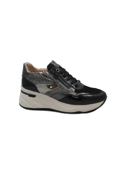 1 - KEYS 11250 black nero scarpe sneakers donna lacci zeppa zip