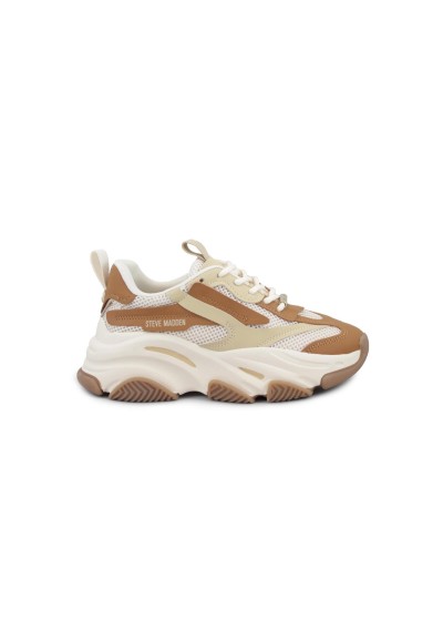 1 - STEVE MADDEN POSSESSION-E CASHEW cuoio scarpe donna sneakers tessuto zeppa lacci