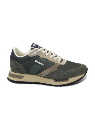 1 - BLAUER RYDER01 military navy verde scarpe uomo sneakers lacci camoscio pelle tessuto