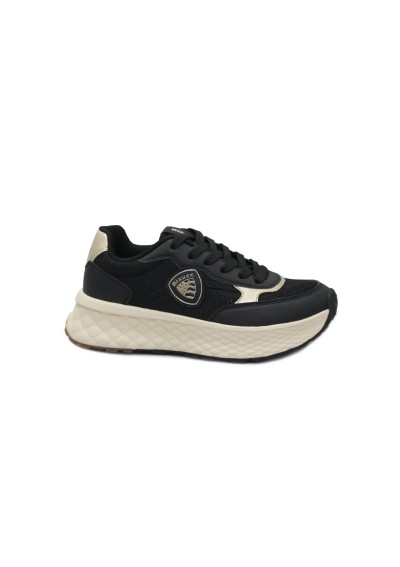 1 - BLAUER LYNN01 black nero scarpe donna sneakers pelle lacci oro