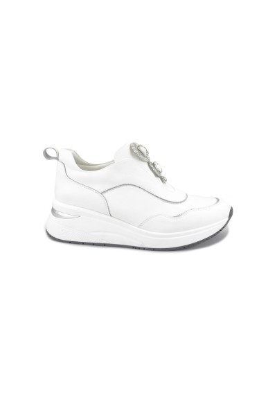 1 - CAFè NOIR DN1085 bianco scarpe donna sneakers in pelle elastici slip on gioiello zeppa