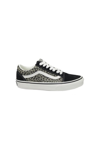1 - VANS OLD SKOOL D6WYY61 animalier black nero scarpe donna sneakers lacci tessuto leopardato