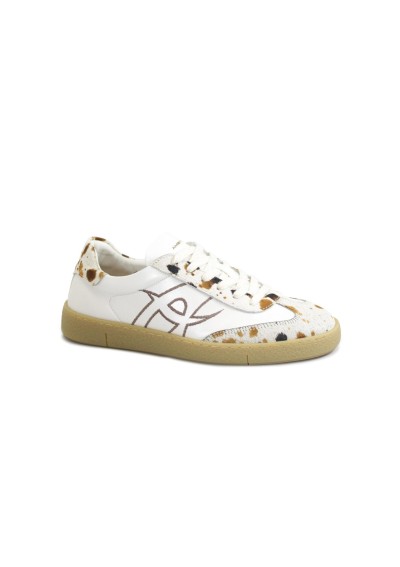1 - AMBITIOUS 14129-7437AM white cow bianco mucca cavallino scarpe donna sneakers lacci pelle