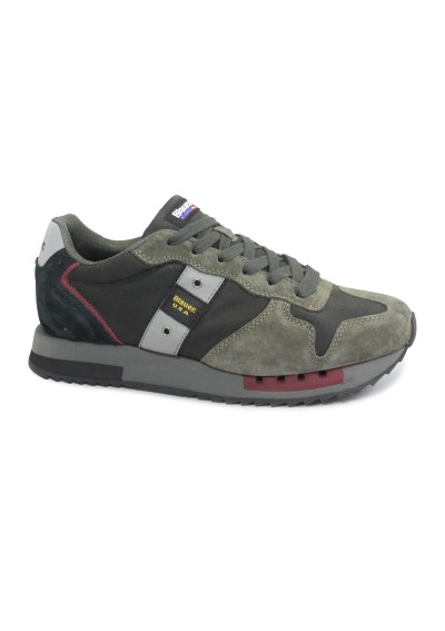 1 - BLAUER QUEENS01 black military verde grigio scarpe uomo sneakers lacci camoscio tessuto