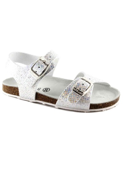 1 - GRUNLAND AFRE SB0812 20/28 bianco argento sandalo bambina fibbie