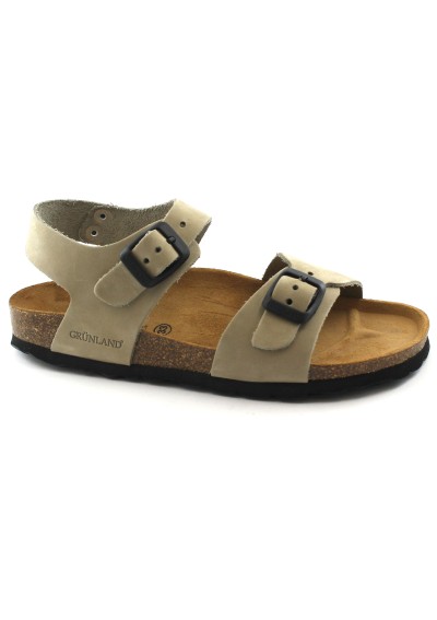 1 - GRUNLAND LUCE SB0205 32/38 kaki beige sandali bambino birk fibbie pelle