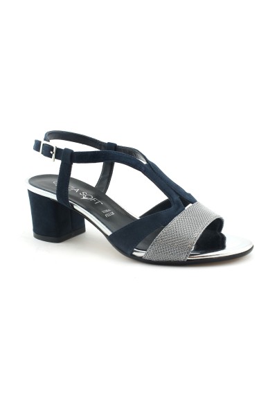 1 - CINZIA SOFT IBB182 blu argento sandalo donna tacco camoscio cinturino