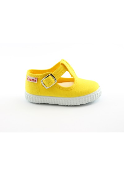 1 - CIENTA 51000 04 amarillo giallo scarpe Bambina Bebè bottone finta fibbia tessuto