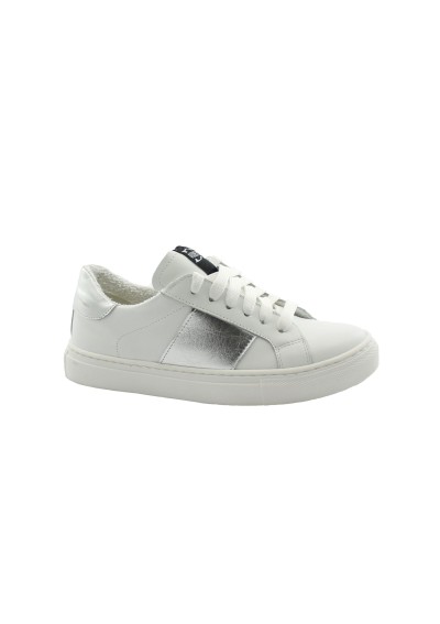 1 - DIVINE FOLLIE 610 bianco argento scarpe donna sportive sneakers lacci pelle