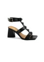 1 - LES TULIPES 0470TP nero scarpe donna sandalo tacco triangolo borchie cinturino fibbia