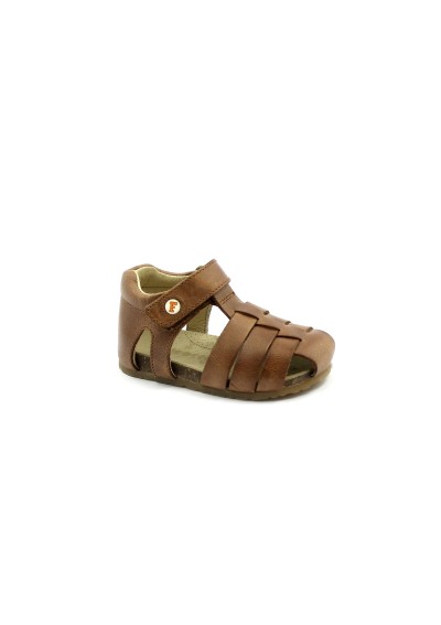 1 - FALCOTTO ALBY 0736 cuoio marrone scarpe sandalo bambino tallone punta chiusa pelle strappo