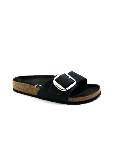 1 - BIRKENSTOCK MADRID BIG BUCKLE  1006523 nero black ciabatte donna fibbia pelle