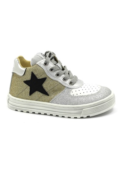 1 - NATURINO HESS HIGH 16147 white platinum silver bianco scarpe sneakers bambina pelle lacci zip