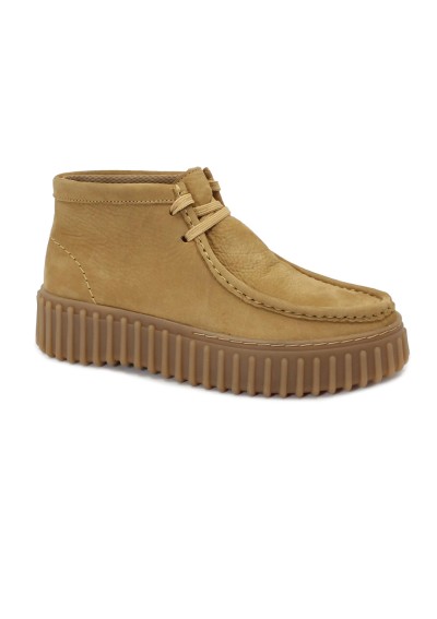 1 - CLARKS TORHILL MOSS light tan nubuck cuoio scarpe mid donna pelle  lacci