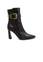 1 - STEVE MADDEN STASHED brown marrone testa di moro stivaletto tronchetto donna tacco punta zip fibbia oro