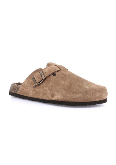 1 - GRUNLAND BOBO CB2247 taupe ciabatte uomo pelle fibbia punta chiusa pelo