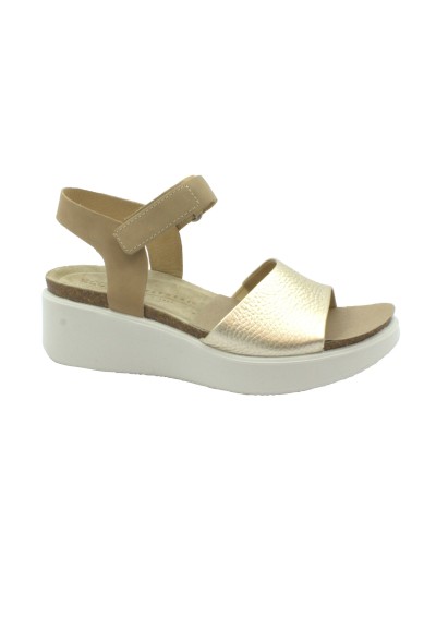 1 - ECCO 272313 FLOWT WEDGE gold powder beige scarpe donna sandalo pelle zeppa strappo