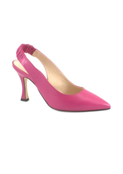 1 - EVALUNA 1604 fuxia scarpe donna decolletè pelle tacco tallone aperto elastico