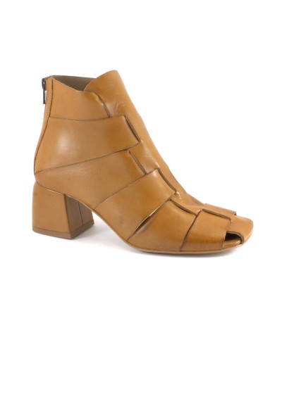 1 - LATIKA MH66 cuoio marrone scarpe donna stivaletto tacco zip pelle intrecciata