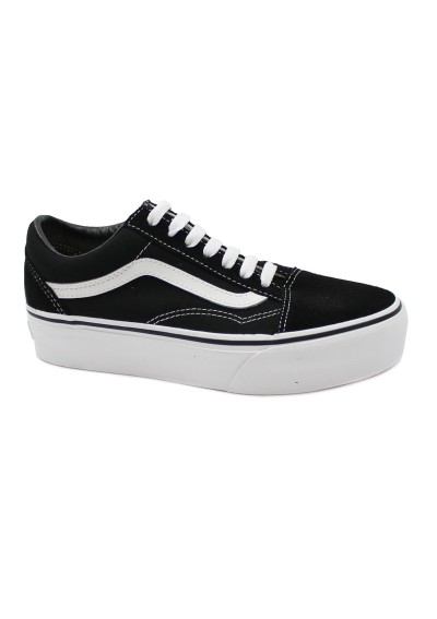 1 - VANS OLD SKOOL PLATFORM A3B3UY  black white nero scarpe ragazza sneakers lacci tessuto