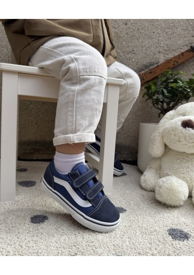 2 - VANS OLD SKOOL V YNVY1 navy  scarpe bambino sneakers strappi